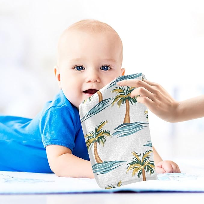 vvfelixl Baby Muslin Washcloths Beach Palm Trees Baby Burp Cloths Cotton Babys Face Towel for Newborn Infants Boys Girls Soft and Absorbent 11.8 X 11.8 in, 3 Pack