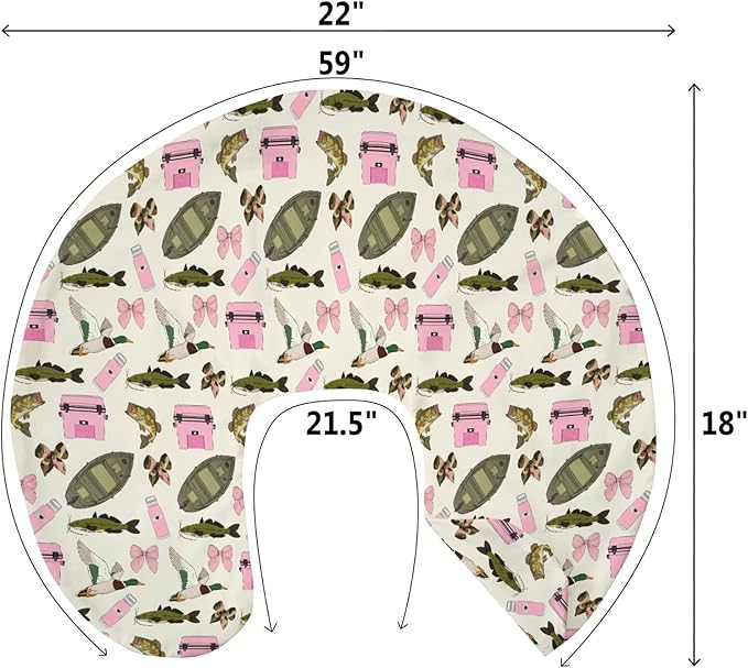 Pink Fishing Hunting Girly Baby Nursing Pillow Covers for Girl Boats Bass Fish Duck Bows Nursing Slipcovers for Breastfeeding Pillows Summer Lake Country Fishing Soft Stretchy Slipcovers for Newborn