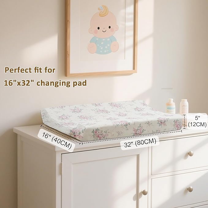 Owlowla Changing Pad Cover,Ultra Soft Cotton Changing Table Covers,Breathable&Durable Nursery Diaper Changing Pad Sheets for Baby Boys Girls(Cream&Mauve Floral)