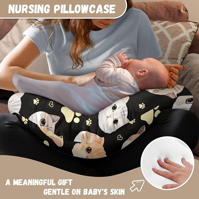 Cute Cats Nursing Pillow Cover, Fits The Original Support for Breastfeeding, Bottle Feeding, and Bonding Ultra Soft Comfortable Slipcover for Baby Girl and Boy