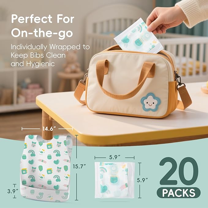 KIIS Disposable Baby Bibs, Waterproof Smock Bibs, Full Coverage for Toddlers & Kids, Mess-Free Feeding for Travel & Daycare