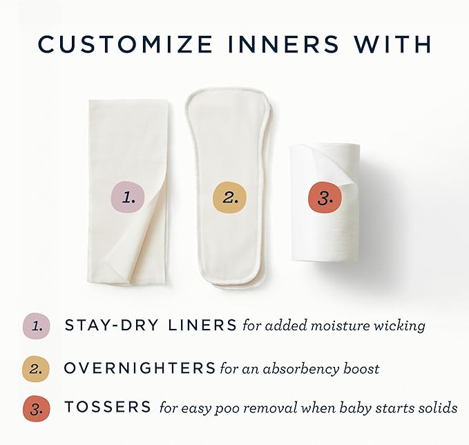 Esembly Overnighters – Organic Cotton Cloth Diaper Booster Inserts with Stay-Dry Fleece – Reusable Nighttime Absorbency Doublers for Heavy Wetters – One Size, Pack of 4