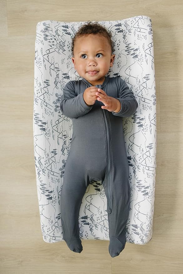 Mebie Baby Changing Pad, Summit, 100% Muslin Cotton Changing Table Pad Cover for Baby Boy and Girl, Designer Nursery Decor Covers, Diaper Changing Pad Cover for Changing Station