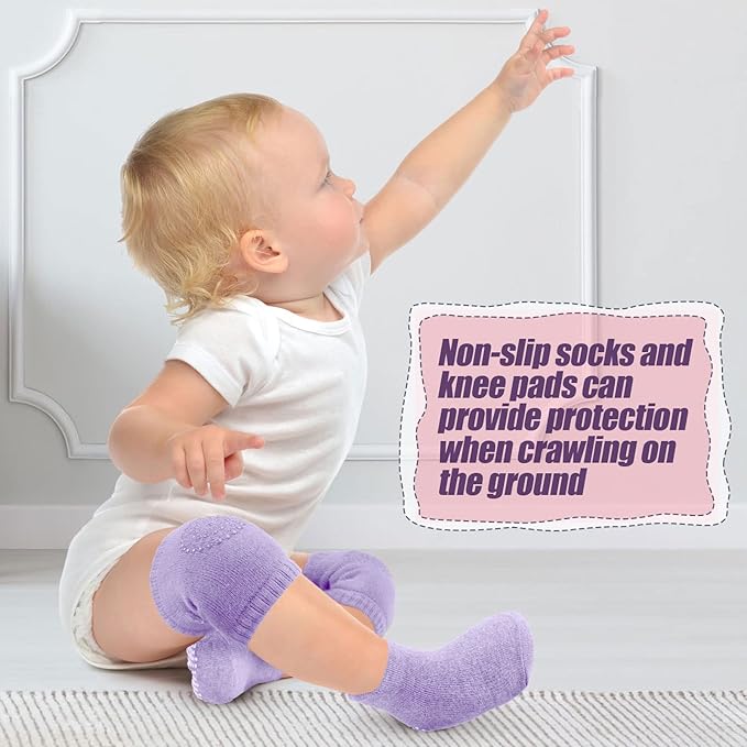 Xuniea Baby Walking Harness Breathable Handheld Baby Walker Assistant Belt Adjustable Toddler Walking Assistant with 4 Pairs Non-Slip Socks Grips 4 Pairs Baby Knee Pads for Crawling, 7-24 Months