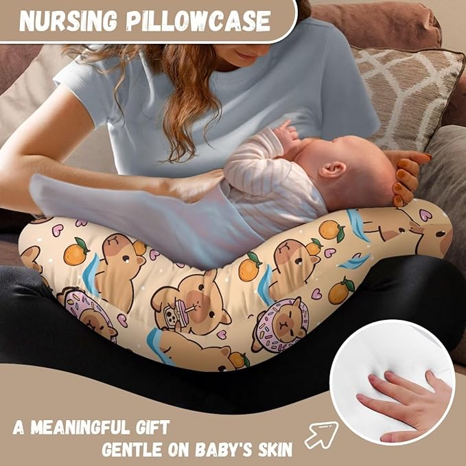 Nursing Pillow Cover for Breastfeeding Cute Capybara Design Soft and Comfortable Nursing Covers for Breastfeeding, Ideal for New Moms