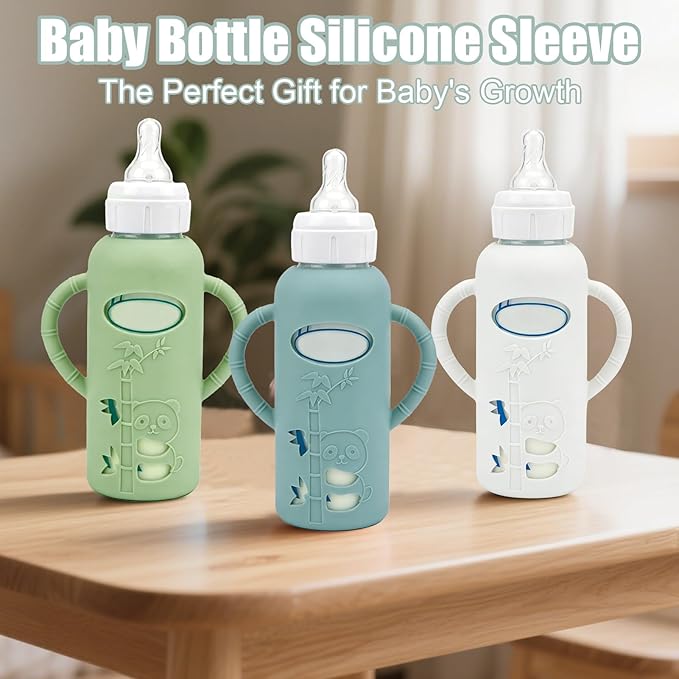 3 Pack Silicone Sleeves for Dr. Brown's Glass Bottles 8 OZ - Anti Breakage Baby Bottle Holder, Compatible with Dr. Brown's Glass Bottles for Babies with Handle (Other Products Cannot be adapted)