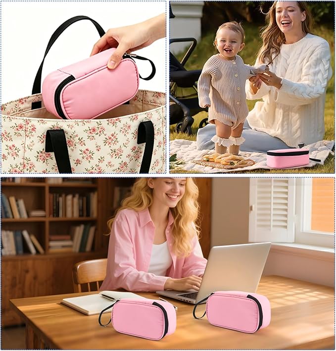 Breastmilk Cooler Bag with Ice Pack, Portable Insulated Breast Milk Storage Cooler Bag, Small Stylish Breastmilk Storage Bag Cooler with Wrist Strap (Light Pink)