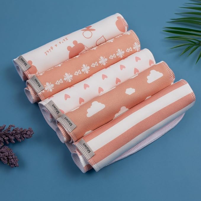 Maiwa 5 Pack Burp Cloths Baby Boy & Girl Soft Absorbent Burping Cloths for Babies, Newborn Spit Up Rags, Infant Towels, Unisex, Large 18.5" x 8.6" (Cloud)