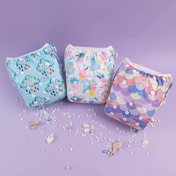 Babygoal Baby & Toddler Girl and Boy Swim Diapers, Reusable Adjustable Washable One Size Fits 6M-3T Gifts and Swimming Lessons 3 Pack 3ZSD25