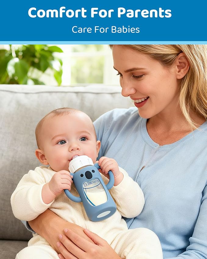 3 Pack Silicone Bottle Sleeves for Dr. Brown's Glass Baby Bottles, 4 oz, Anti-Slip Protective Covers with Handles, Baby Essentials(Bottles Not Included)