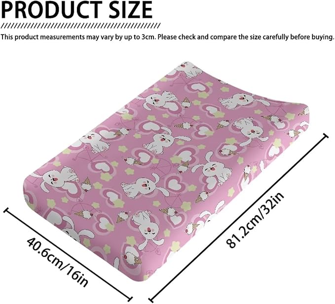 Rabbit Heart Valentine Changing Pad Cover Waterproof Lightweight Nursery Pad Change Cover for Baby Durable Stretchy Diaper Changing Mat Cover