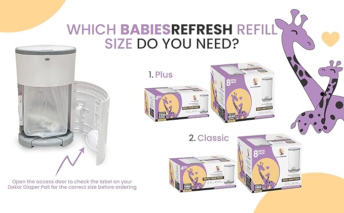 Refills Compatible with DEKOR CLASSIC Diaper Pail Refills | 8 Pack | Diaper Pail Odor Eliminator| Fresh Powder Scent | Each Diaper Bag Refill Holds up to 3960 Diapers | Diaper bin refill