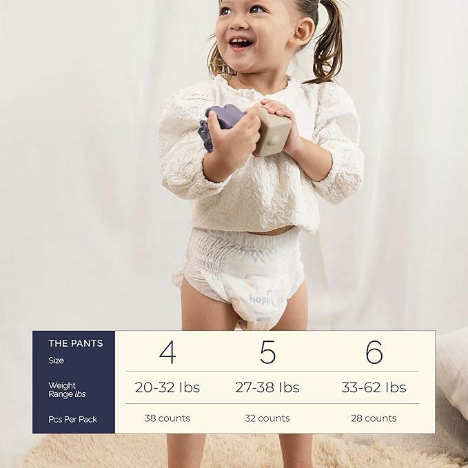 Hoppi Training Pants Size 6 (4T-5T/6T), 28 Count | 360° Waistband Potty Training Underwear for Big Kids 33+ lbs | Maximum Overnight Protection | Hypoallergenic & Ultra Soft