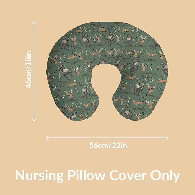 Deer Hunting Nursing Pillow Covers Hunter Tree Stand Removable Breastfeeding Slipcover Wild Animals Hunter Nursing Pillow Case for Newborn Boys Girls