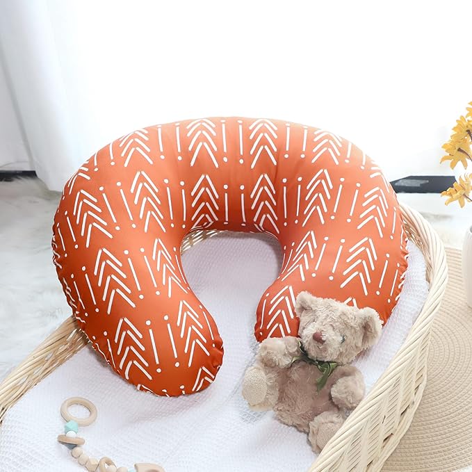 Baby Nursing Pillow Cover, Breastfeeding Pillow Cover Boys Girls, Nursing Pillow Case for Newborn, Soft Fabric Fits Snug On Infant, Washable and Breathable, Vintage Orange