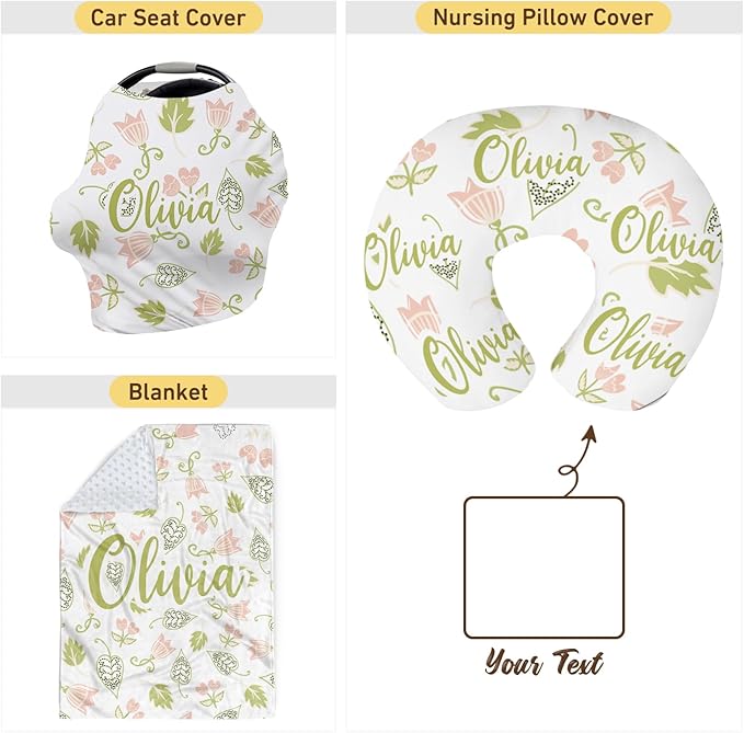 Customizable Flowers Baby Nursing Pillow Cover - Add Your Baby's Name, Ultra-Soft Stretch Fabric, Fits Standard Nursing Pillows, Ideal for Baby Showers Style 27