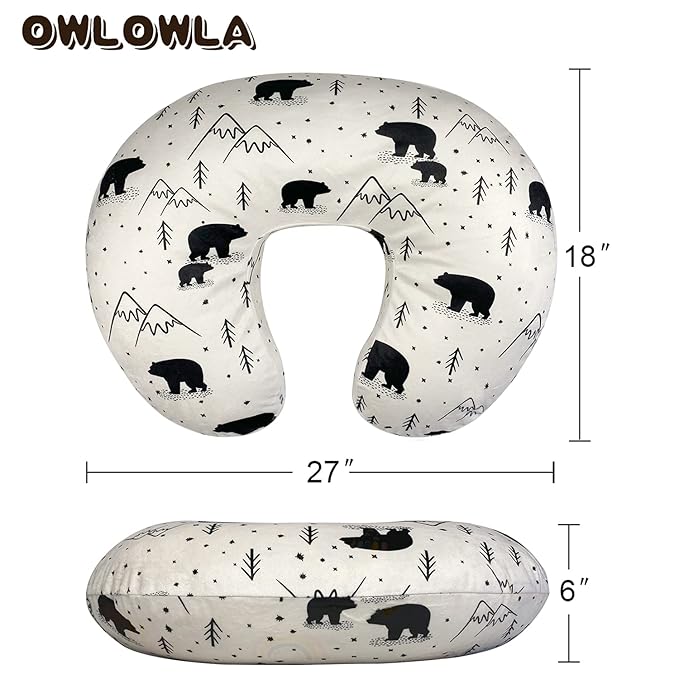 OWLOWLA Nursing Pillow Cover, Breastfeeding Pillow Slipcover Fits Nursing Pillow for Baby Boy Girl(Bear)