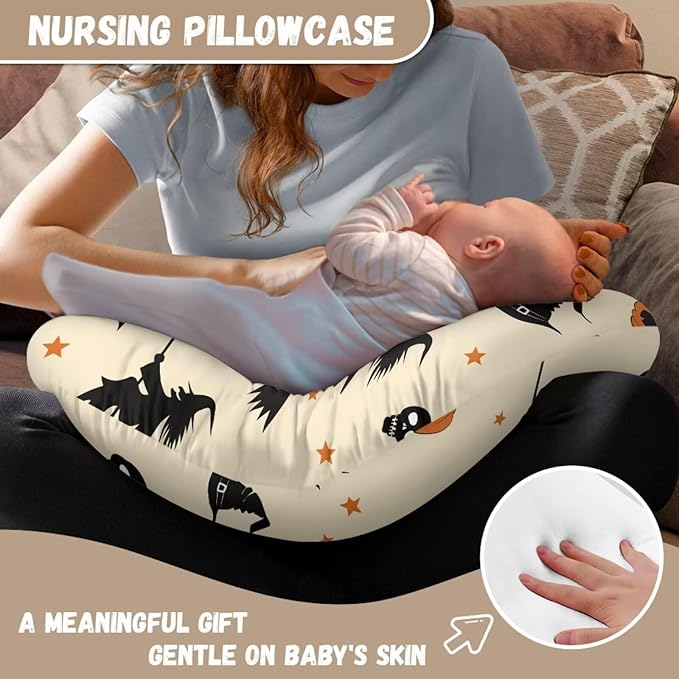 Nursing Pillow Cover Halloween Decorations Witch Pumpkin Nursing Covers for Breastfeeding Pillows, Ultra Soft Comfortable Stretchy Slipcover for Boy and Girl