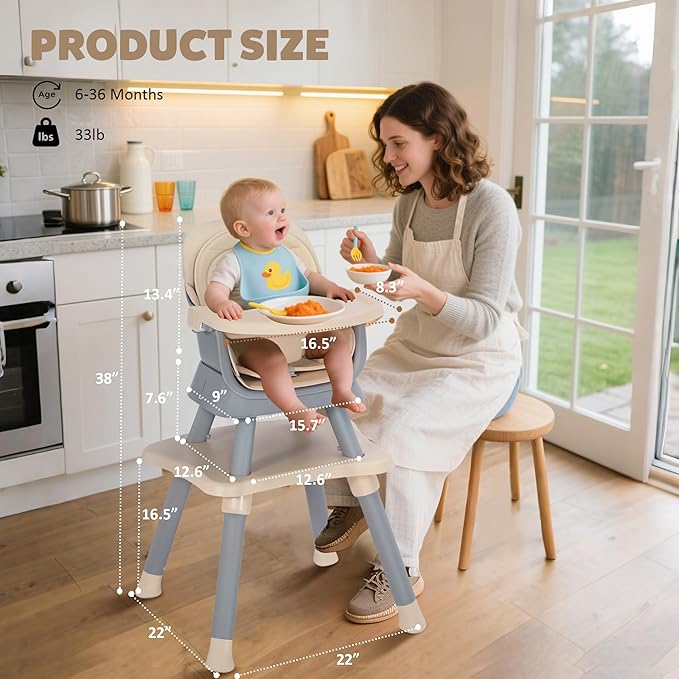 TODEFULL Baby High Chair, 8 in 1 Convertible Highchairs for Babies and Toddlers, Children Dining Booster Seat/Kids Building Block Table for Girls Boys, Baby Seat with Removable Tray, Khaki