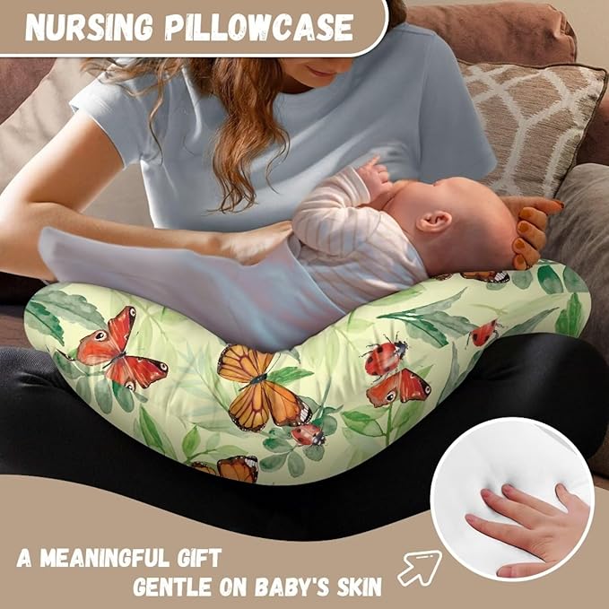 Butterfly Leave Nursing Pillow Cover Slipcover for Breastfeeding Pillows, Soft and Comfortable Fits On Standard Infant Nursing Pillows Soft Fabric Fits Snug On Infant