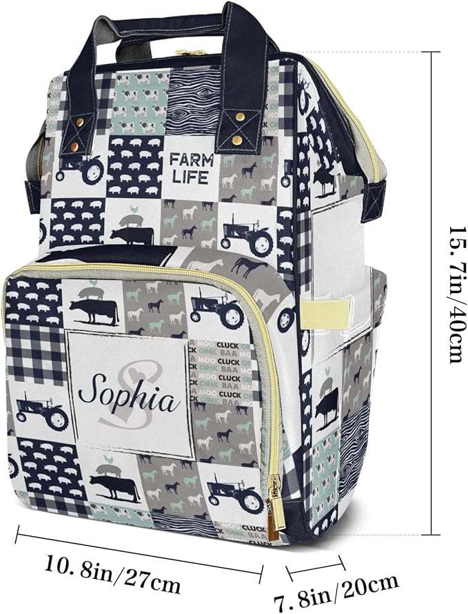 Car Animal Cow Diaper Bag Backpack Tote Custom with Name Multifunction Waterproof Travel Back Pack Diaper Bag Gifts Backpack for Men Women