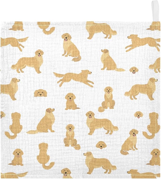 vvfelixl Baby Cotton Washcloths Golden Retriever Dogs Infants Bath Towel for Unisex Goldies Puppy Face Towels for Newborn, Natural Baby Wipes Delicate Skin, 11.8 X 11.8 inch, one sizex3