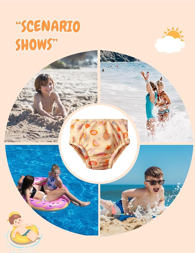 weVSwe Baby Reusable Swim Diaper Girls UPF 50+ Washable Newborn Absorbent Swimming Diapers Orange Fruits 18-24 Months
