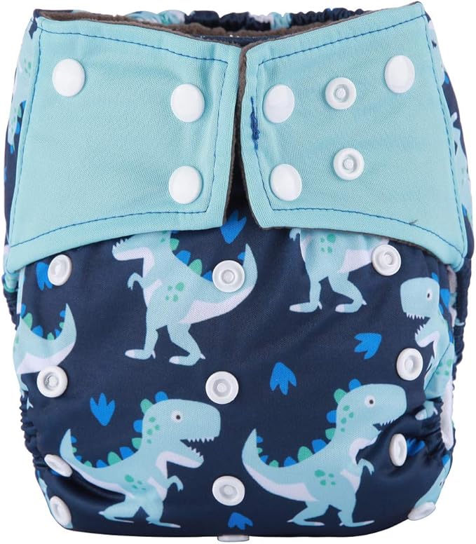 3 AIll in One Cloth Diapers Nappies for Night AIO Sewn in Insert Reusable Washable (Dinosaur Pack)