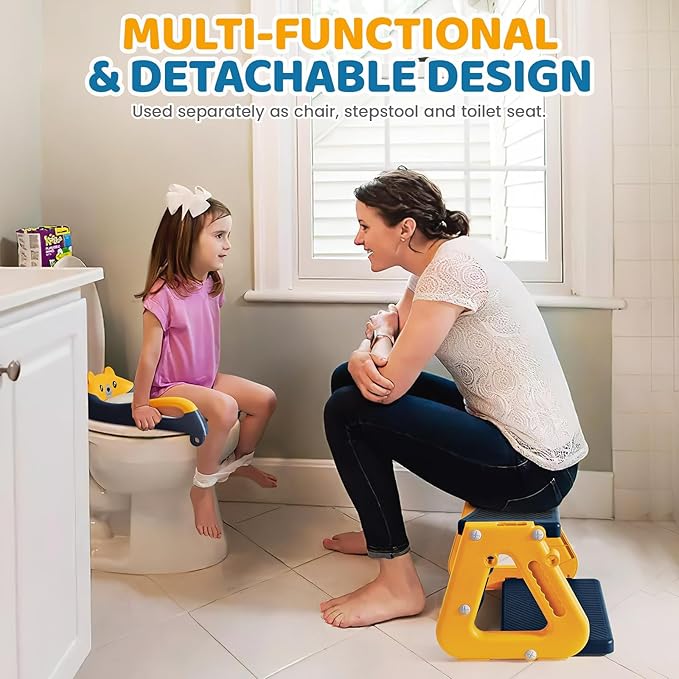 Orzbow Potty Training Seat | Upgrade Toddler Potty Training Toilet with Step Stool, 2-in-1 Stability Toilet Seat for Boys Girls | with Splash Guard, Anti-Slip Pad, Ladder, and Height Adjustable, Blue