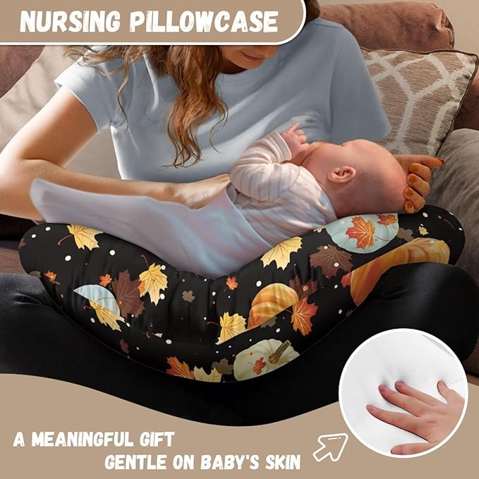 Pumpkin Nursing Pillow Cover for Baby Boys Girls, Fall Decor Breastfeeding Pillow Slipcover Cushion Cover, Soft Breast Feeding Pillows