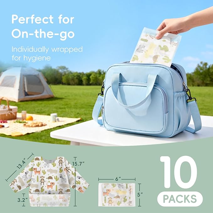 KIIS Disposable Baby Bibs, Waterproof Smock Bibs, Full Coverage for Toddlers & Kids, Mess-Free Feeding for Travel & Daycare