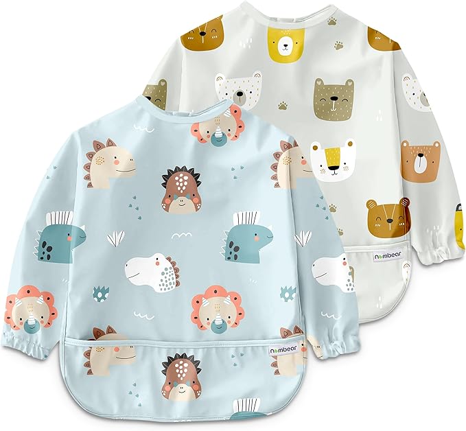 Waterproof Smock Baby Bibs for Eating (Boy or Girl 6-24 Months) - Toddler Long Sleeve Bib for Baby Led Weaning