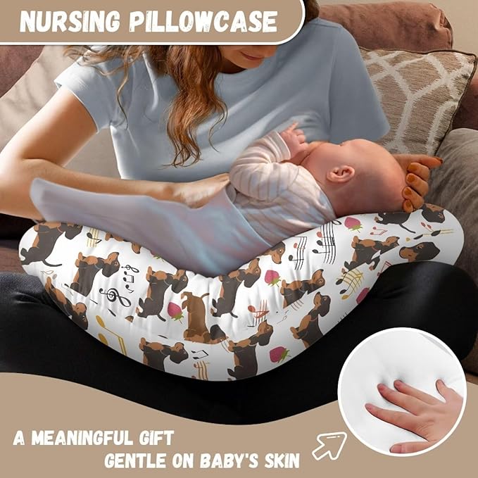 Cute Dachshund Nursing Pillow Cover for U-Shaped Feeding Pillow Soft Nursing Pillow Case Hidden Zipper Design Skin-Friendly