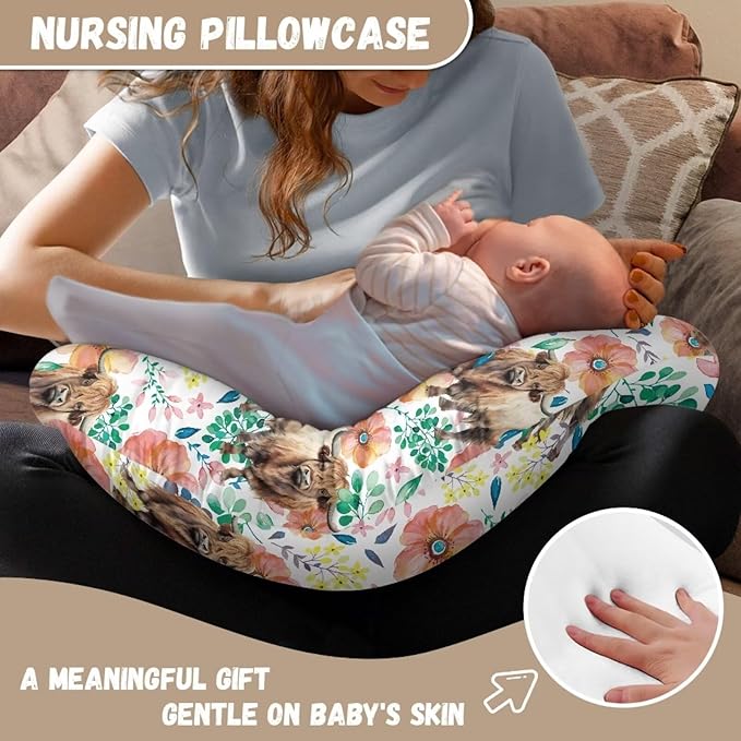 ZOUTAIRONG Floral Cattle Nursing Pillowcase Nursing Pillow Cover for Baby Girl Boy Breast Feeding Pillowcases Soft Washable Newborn U-Shaped Breastfeeding Pillow Covers Cushion Cover