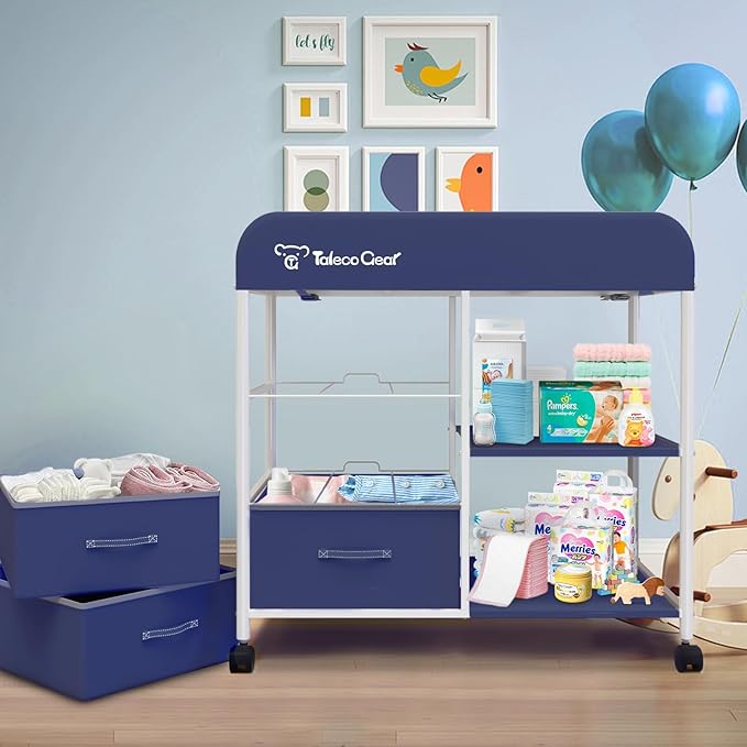 Baby Changing Table, Portable Changing Table, Diaper Changing Station with Waterproof Pad, Changing Table Dresser with 3 Storage Baskets, Mobile Nursery Organizer for Newborn Essentials