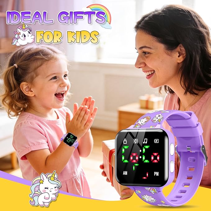 Toddler Potty Training Watch: Music & Light Reminders Water Resistant Potty Watches for Kids Adjustable Volume Countdown Timer Rechargeable Unicorn Digital Toddler Watch for Girls (Purple)