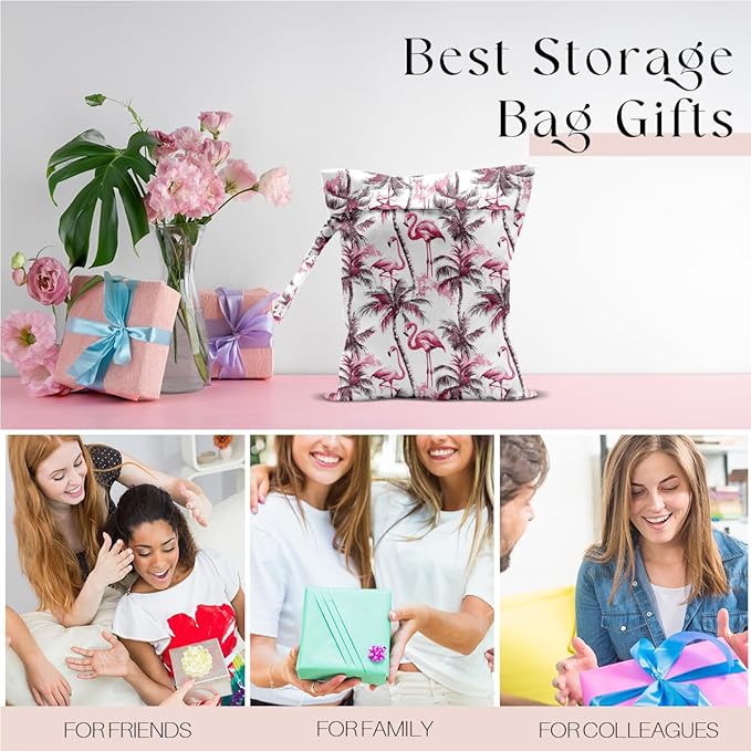 Wet Bag for Swimsuit, Beach Travel Essentials Wet Dry Bag, for Sunscreen Toiletry Dirty Clothes Yoga Gym Diaper, Friends Summer Beach Vacation Gifts. Pink Palm Tree Flamingo