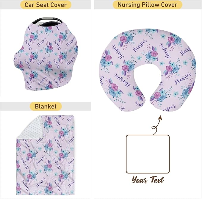 Customizable Flowers Baby Nursing Pillow Cover - Add Your Baby's Name, Ultra-Soft Stretch Fabric, Fits Standard Nursing Pillows, Ideal for Baby Showers Style 12