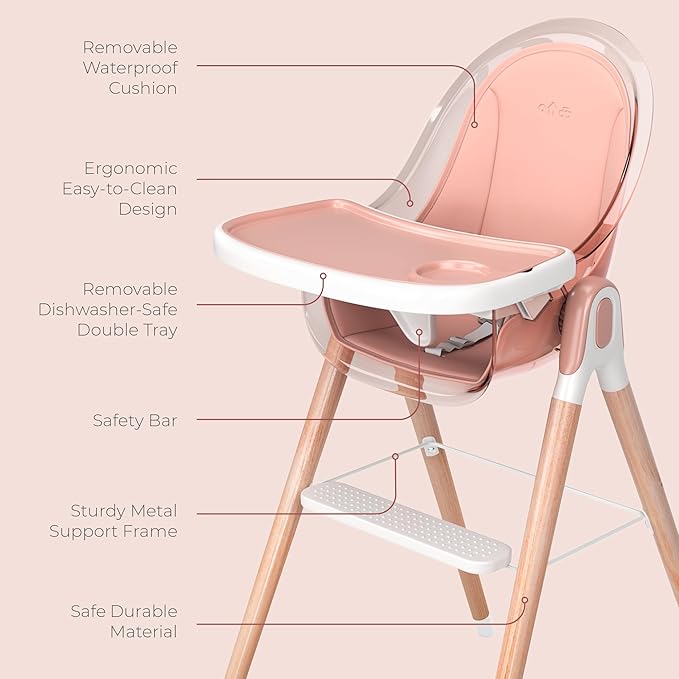 High Chair by Children Of Design Non-Reclinable 6 in 1 Baby Highchair for Babies and Toddlers, Modern wooden, Easy to Clean, Removable Tray and Cushion