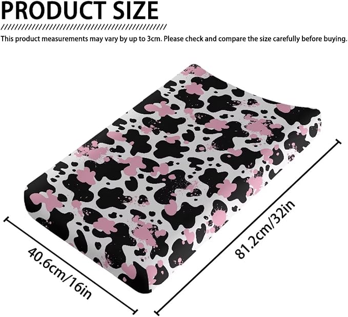 Changing Pad Covers for Boys Girls, Pink Cow Diaper Changing Table Pad Cover Soft Breathable Changing Mat Cover for 32''x16" Cute Birthday Gifts for Baby