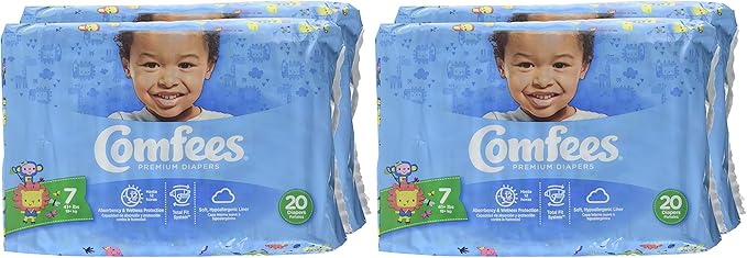 Attends Comfees Premium Baby Diapers Size 7, Case of 80