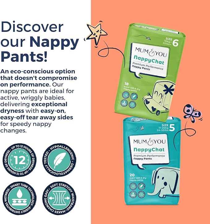 M&Y Nappychat Premium Performance Eco Diapers, Size 4 (38 Diapers) Smart Tube Technology. Leak Protection. 100% Recyclable. Hypoallergenic, Dermatologically-Tested No Lotion, Perfume or Dyes