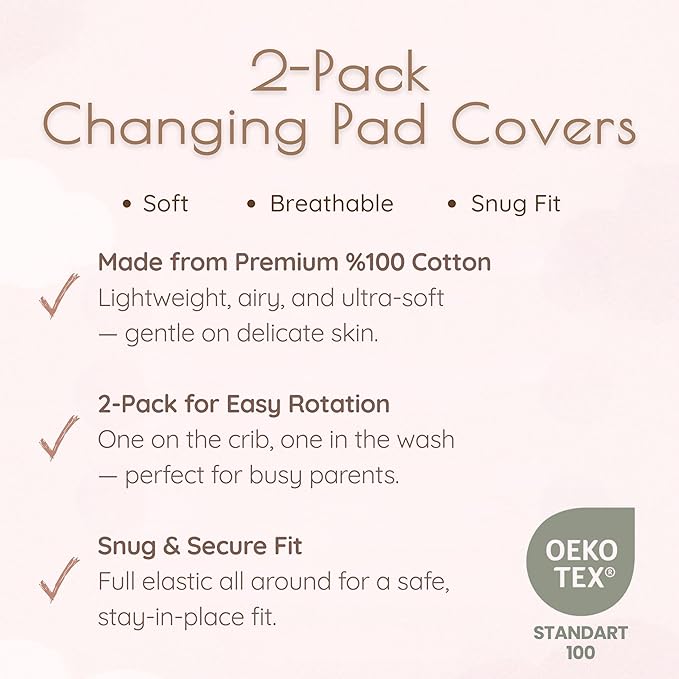 Baby Changing Pad Cover Girl, 100% Cotton Changing Table Sheets, 2 Pack Changing Table Covers, 32"x16" x 8" Diaper Changing Pad Cover Girl, Oeko-TEX Certified (Floral Pink Changing PadCover)