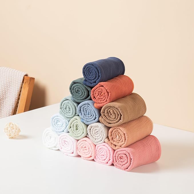 Baby Muslin Burp Cloths 20x10in - Ultra Soft & Absorbent, Neutral Colors, Reusable Burp Cloths for Baby Boys & Girls – Newborn Essentials for Drooling & Burping 4Pack(Blue)