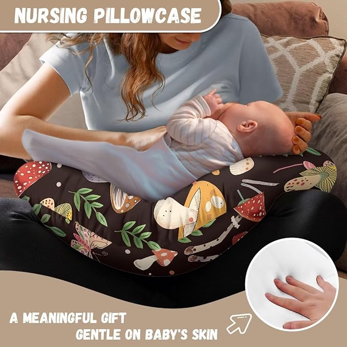 Baby Nursing Pillow Cover, Mushroom Breastfeeding Pillow Cover Boys Girls, Nursing Pillow Case for Newborn Nursing Pillow Slipcovers for Breastfeeding Moms
