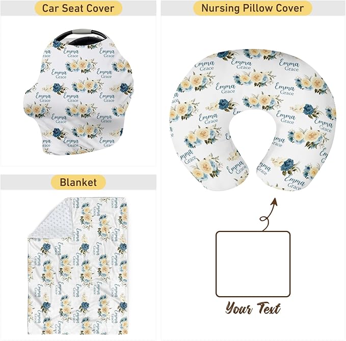 Customizable Flowers Baby Nursing Pillow Cover - Add Your Baby's Name, Ultra-Soft Stretch Fabric, Fits Standard Nursing Pillows, Ideal for Baby Showers Style 15
