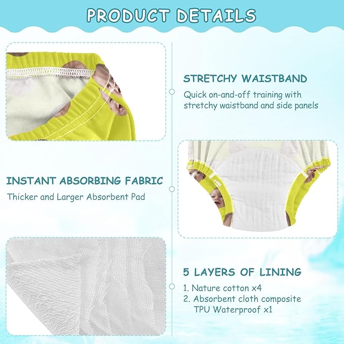 Joko Ivery 1 Yellow Custom Potty Training Pants Traning Potty Panty Unisex for Toddlers Girls Boys 5T 3Pcs