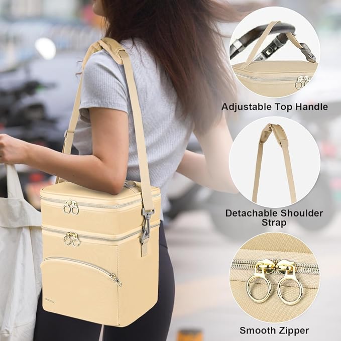 Breastmilk Cooler Bag with Ice Pack, Insulated Baby Bottle Tote Bags Fits 6 Bottles Up to 9 Ounce, Double Layer Breastmilk Travel Carrying Case for Nursing & Working Mom
