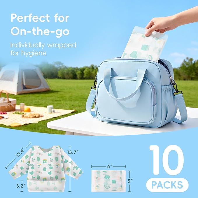 KIIS Disposable Baby Bibs, Waterproof Smock Bibs, Full Coverage for Toddlers & Kids, Mess-Free Feeding for Travel & Daycare