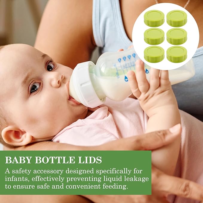 6pcs Baby Bottle Caps with Sealing Gasket, Travel and Storage Bottle Lids Airtight Replacement Caps for Wide Neck Glass Bottles (Green)